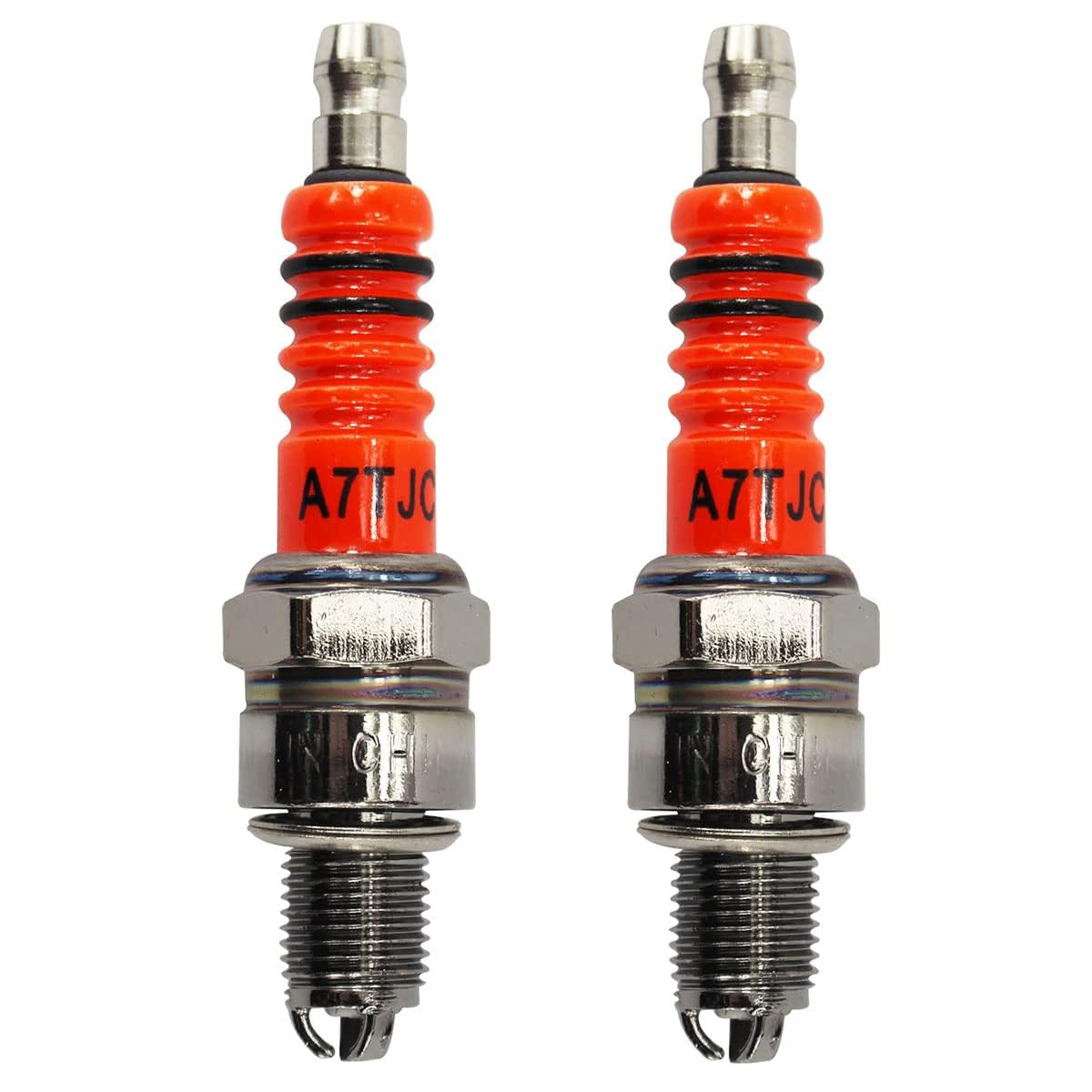 PRO BAT Scooter GY6 50cc 150cc Spark Plug 2 Pack High Performance 3 Electrode A7TC A7TJC Spark Plug for GY6 50-125cc Moped Scooter ATV Quads, Orange
