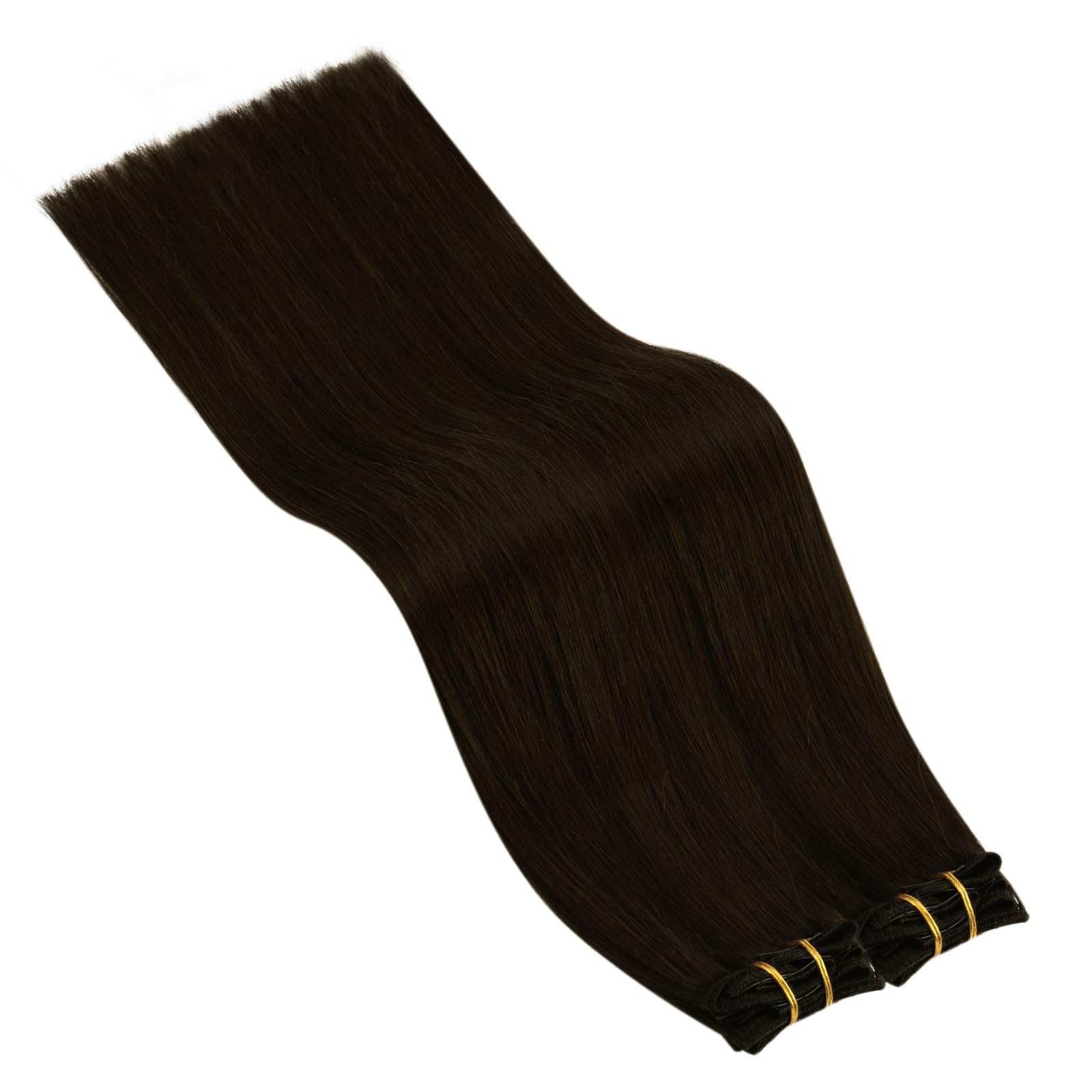 Ugeat Przedłużanie Włosów Clip in, Włosy Ludzkie, Czekoladowy Brąz, 55 cm 7 sztuk 120g, Włosy Clip in Extensions Ciemny Brąz, Remy Naturalne Proste