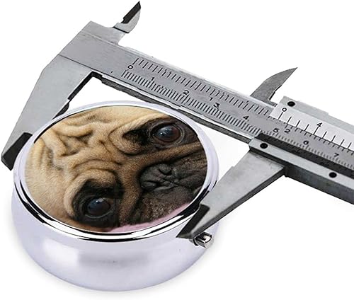 Miniatura 4 de Lindo pastillero de carlino para mascotas, 3 compartimentos, organizador de píldoras para bolso, pastillero de viaje de metal pequeño portátil