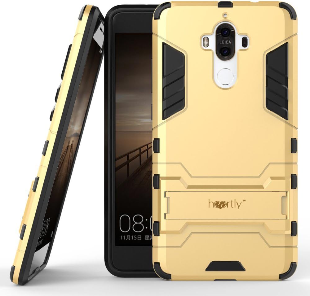 Heartly Graphic Kickstand Hard Dual Rugged Armor Hybrid Bumper Back Case Cover for Huawei Mate 9 - Mobile Gold