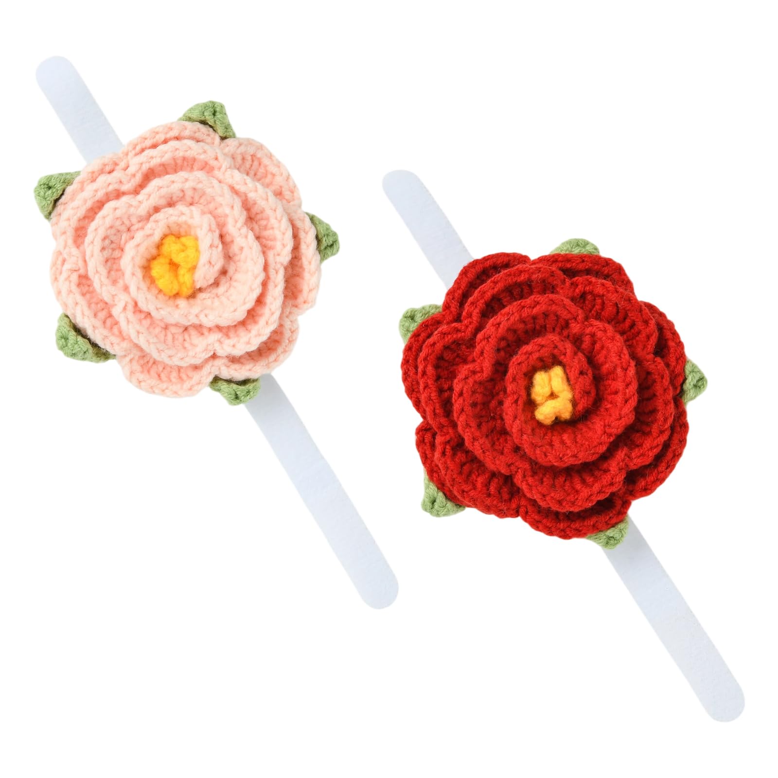 PAWLARISPETS 2 PCS Handmade Crochet Pet Collar Flowers, Cute Removable Floral Accessory for Dog Collar (Deep Red and Pink)