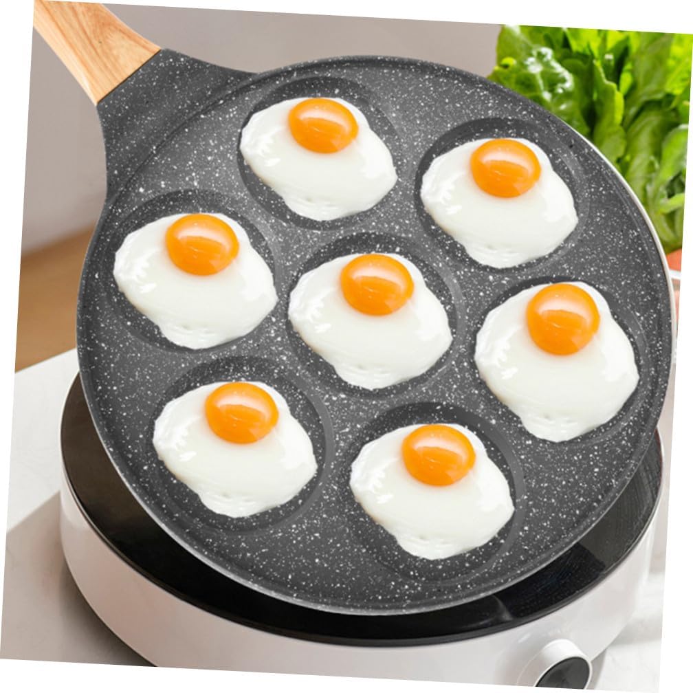 Versatile Seven Hole Outdoor Frying Pan with Non Stick Medical Stone Coating High Temperature Resistant Omelette Skillet for Pancakes Eggs Dumplings with Safe Handle