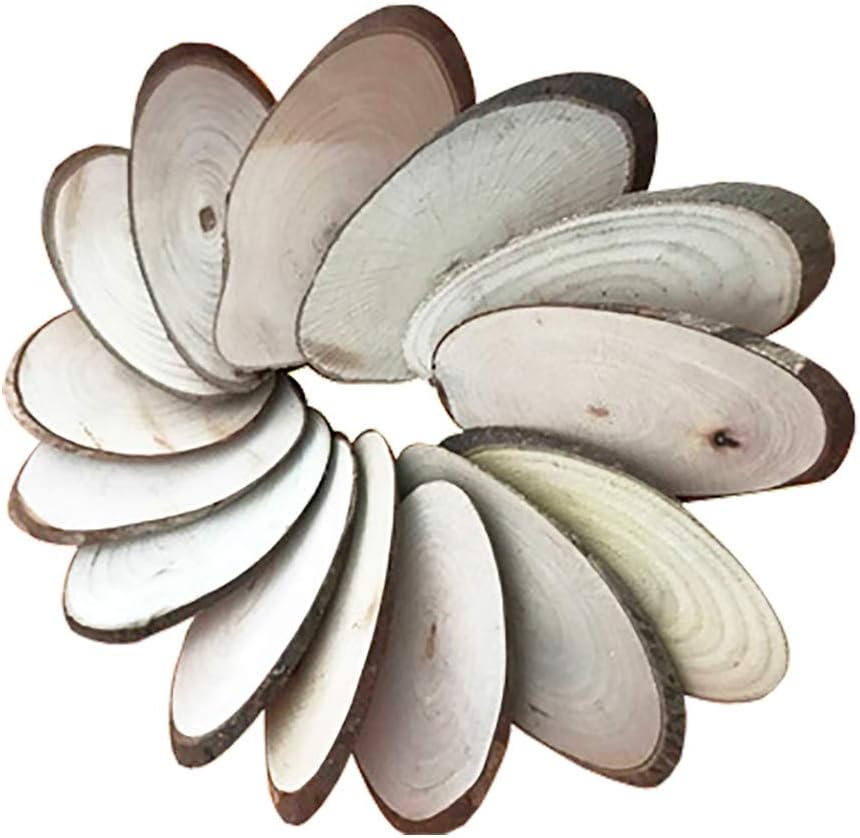 10pcs Natural Wood Slices, Oval, 8-9cm, Rustic Tree Bark Slice, Weathered Log Disc, DIY Craft Wedding Table Centerpiece, Christmas Decor Ornaments