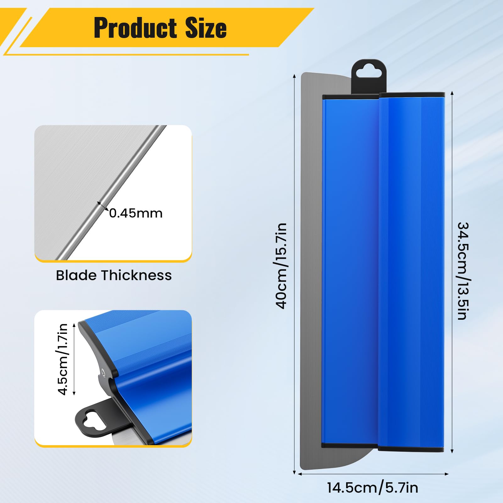 Set spatole 40 cm lama lisciante acciaio inox 0,45 mm manico ergonomico 34,5 cm per cartongesso intonaco stucco