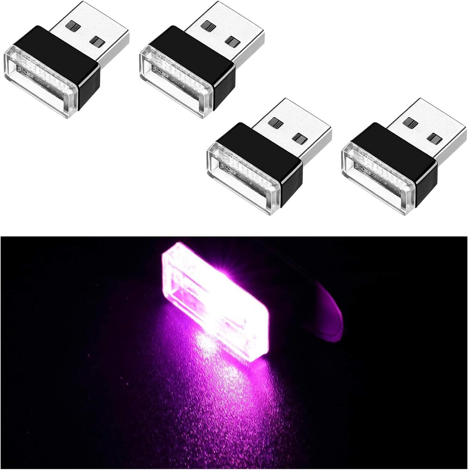 Ziciner 4 PCS USB LED Car Interior Atmosphere Lamp