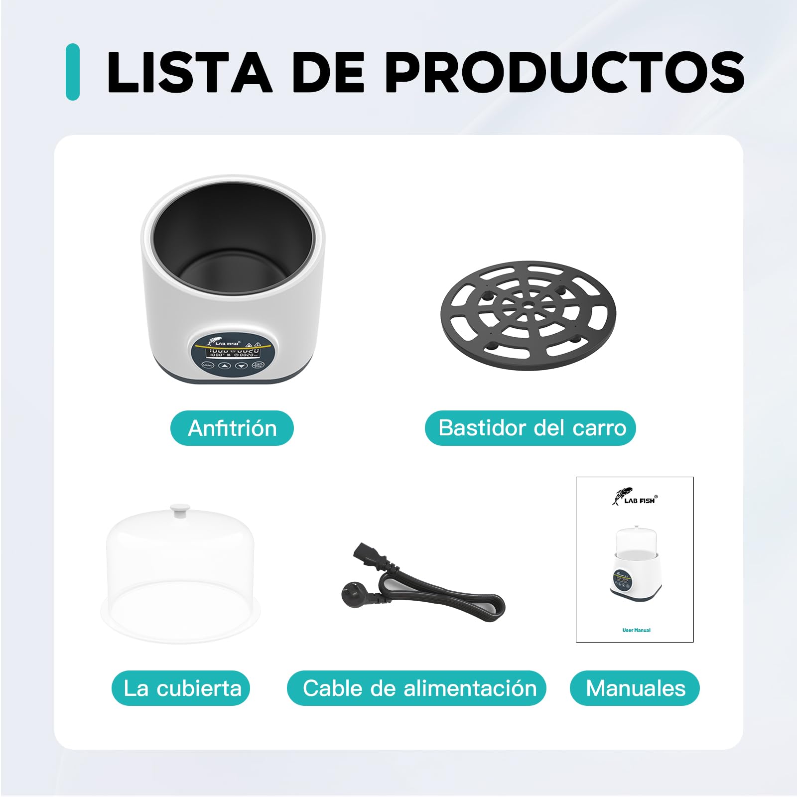 LAB FISH Baño María Laboratorio 2L, Calentamiento Preciso 100°C, Tanque de Acero Inox con Temporizador & Doble Protección Sequedad, Tapa Transparente