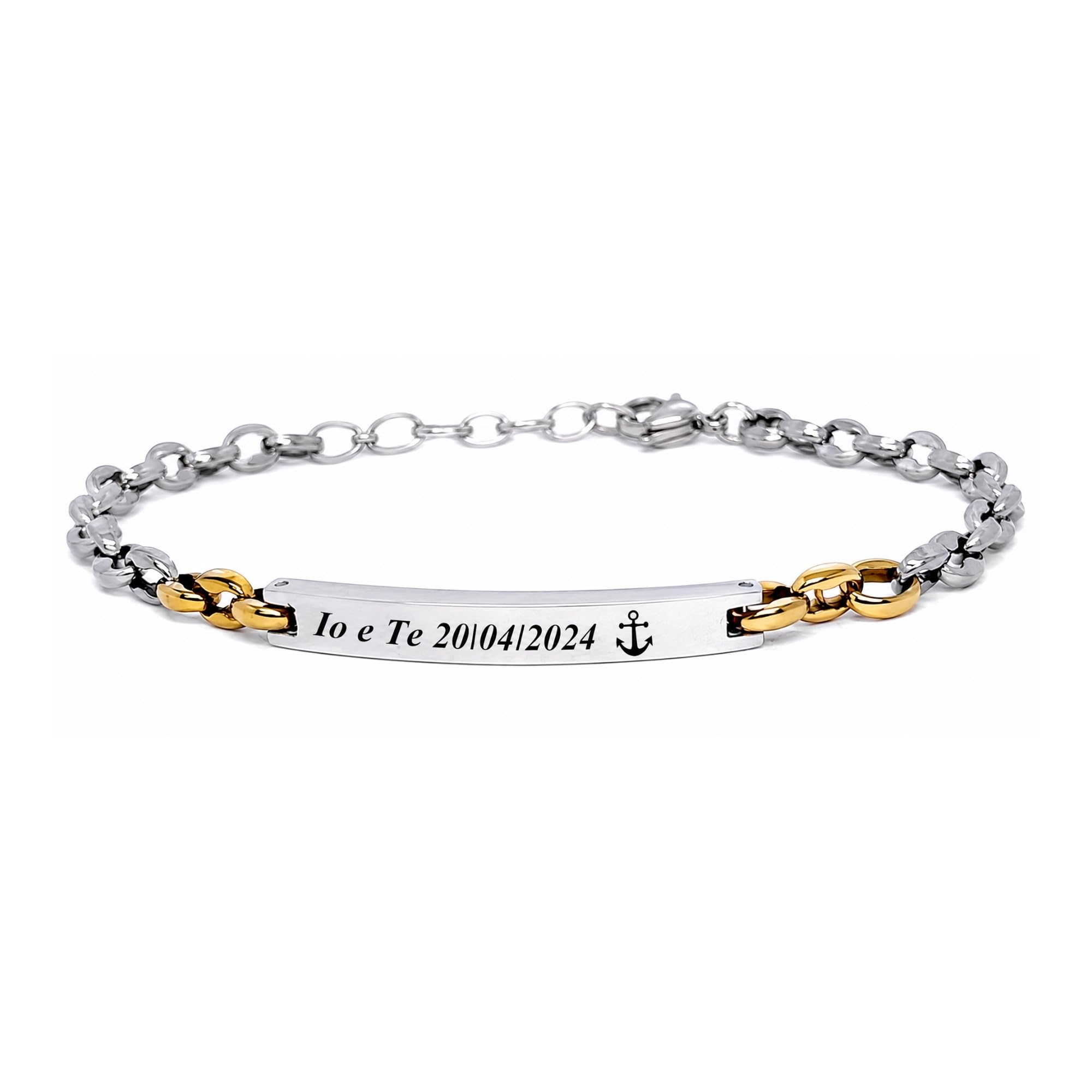Bracciale Uomo Personalizzato in Acciaio Inox Maglia Marina con Incisione | Braccialetto Maschile Elegante Regolabile | Gioiello Personalizzabile Idea Regalo per Lui bcc3113