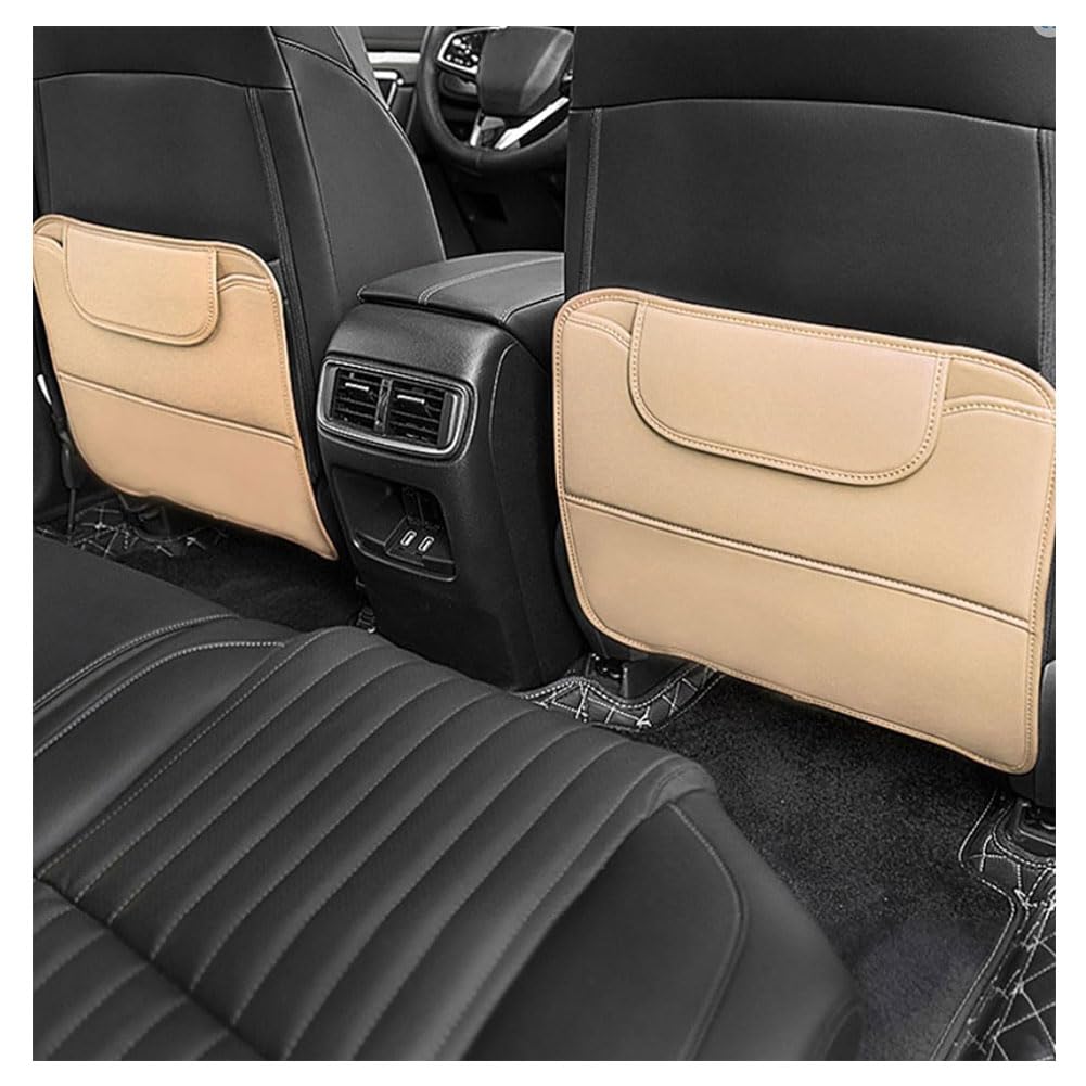 Xiukangnb C/Beige 2Ps Ar Seat Bak Anti Kik Mat For Porshe Maan/Panamera/Tayan, Pu Leather Anti-Kik Pad Organizer Seat Bak Over Protetor Aessories,