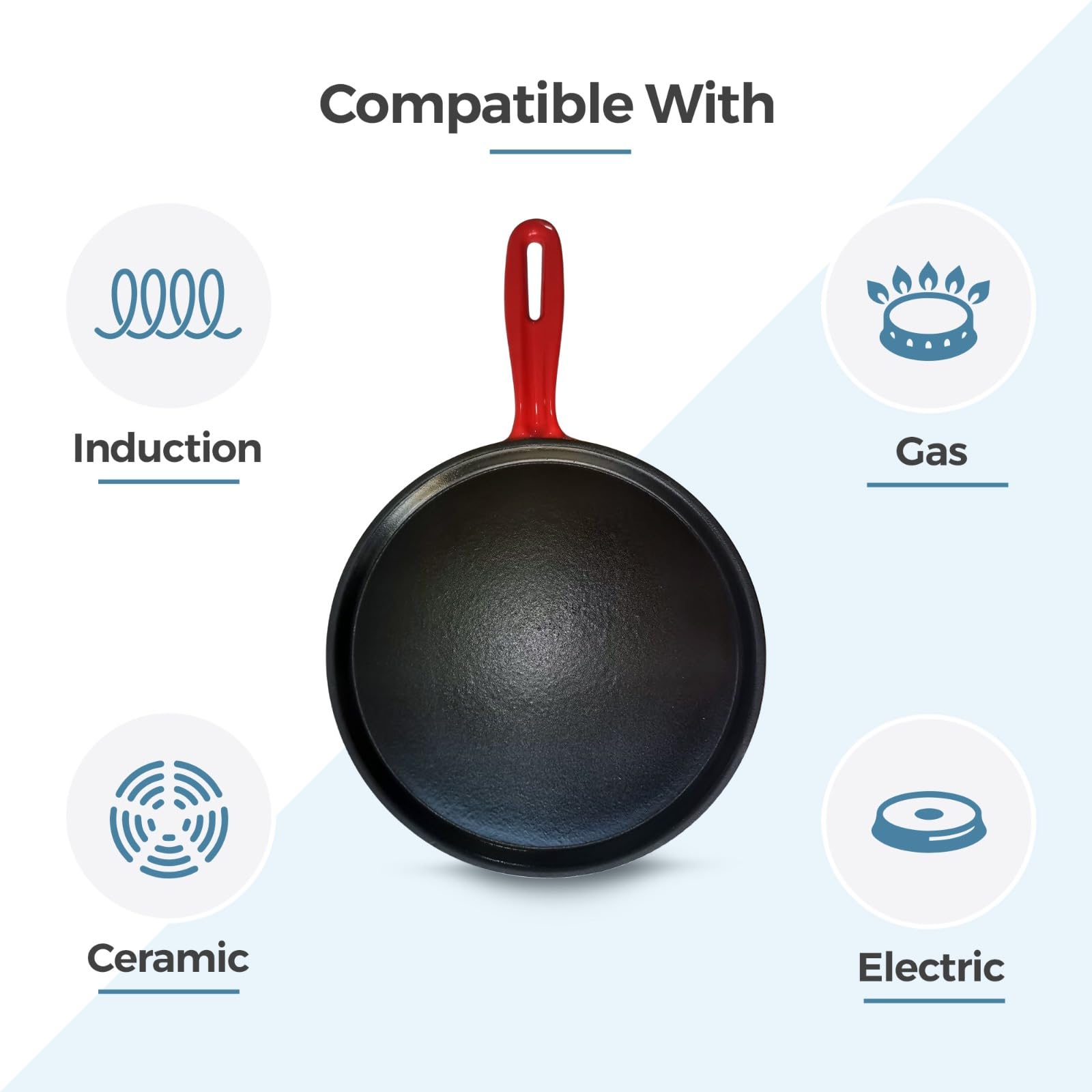 Silk Route Home - Sartén de hierro fundido para crepes y tortitas de 25 cm, plancha antiadherente con esparcidor y espátula, sartén presazonada duradera para crepes, tortitas, tortillas y más