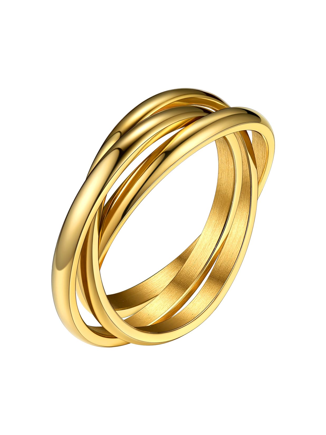 BestyleAnillos Entrelazados Acero Inoxidable, Anillo Triple Entrelazado 9 Tamaños, Anillo Mujer Hombre de Boda, Anillos Pareja de Color Plateado, Dorado, Negro, Oro Rosa, Tricolor, Arcoíris