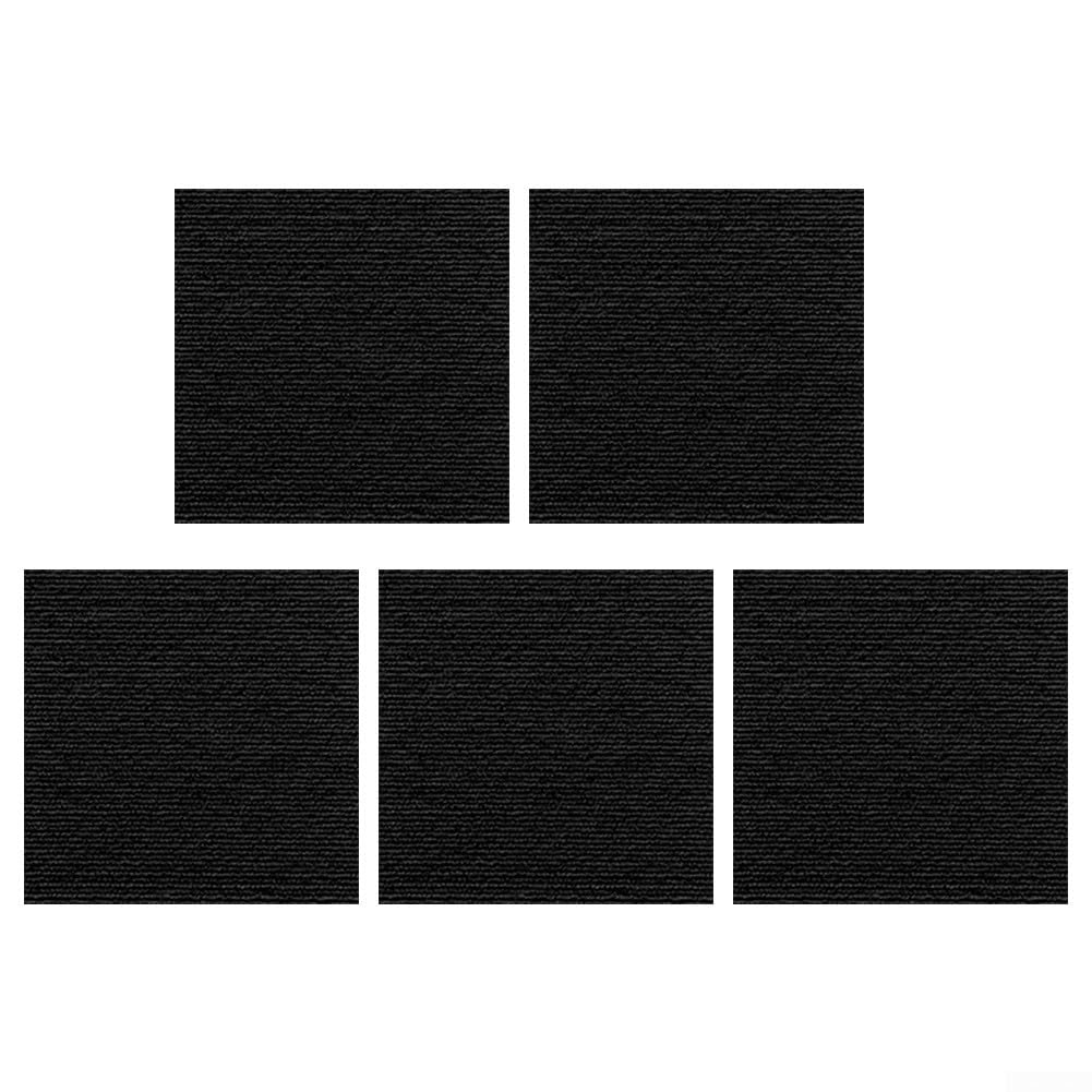 Set of 5 Carpet Tiles, 30 x 30 cm, Made of Polyester Fibre, Non-Slip and Sound Insulating, Self-Adhesive for Office, Living Room and Hallway, Washable, Grey (black)