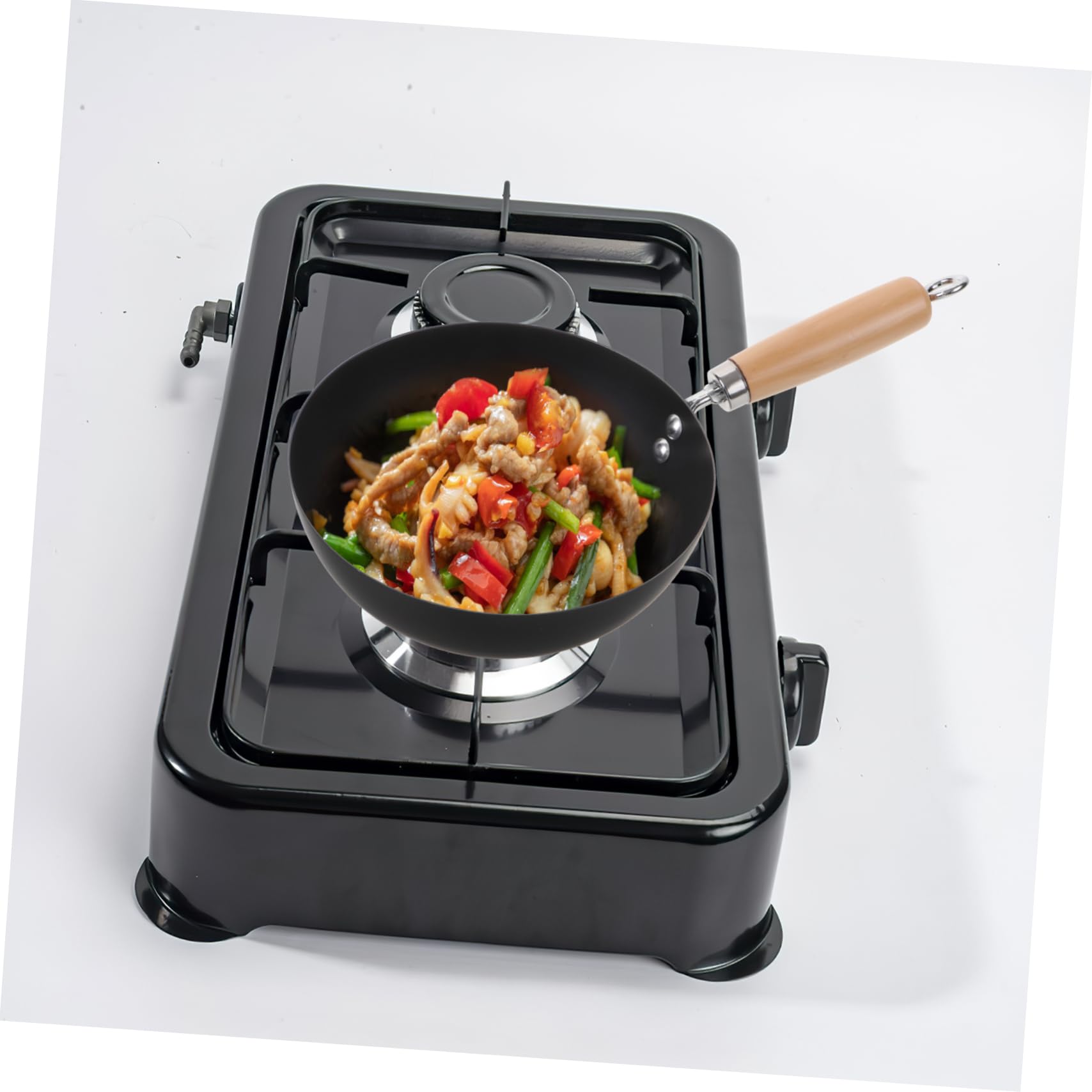 SOLUSTRE Kleiner Wok Traditionelle Wokpfanne aus Gusseisen Kochwok für Braten und Dämpfen Geeignet für Induction Gas und Elektroherde