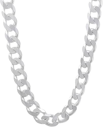 The Bling Factory Men's 6.5mm Solid .925 Sterling Silver Beveled Curb Chain Necklace