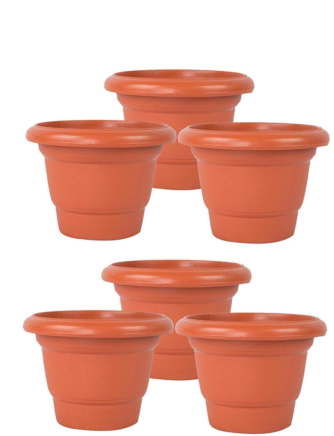 Shree Parshva Plastic Flower Pot for Home Decor/Inside, Outside/Brown, Medium Size (Set of6 Pieces)