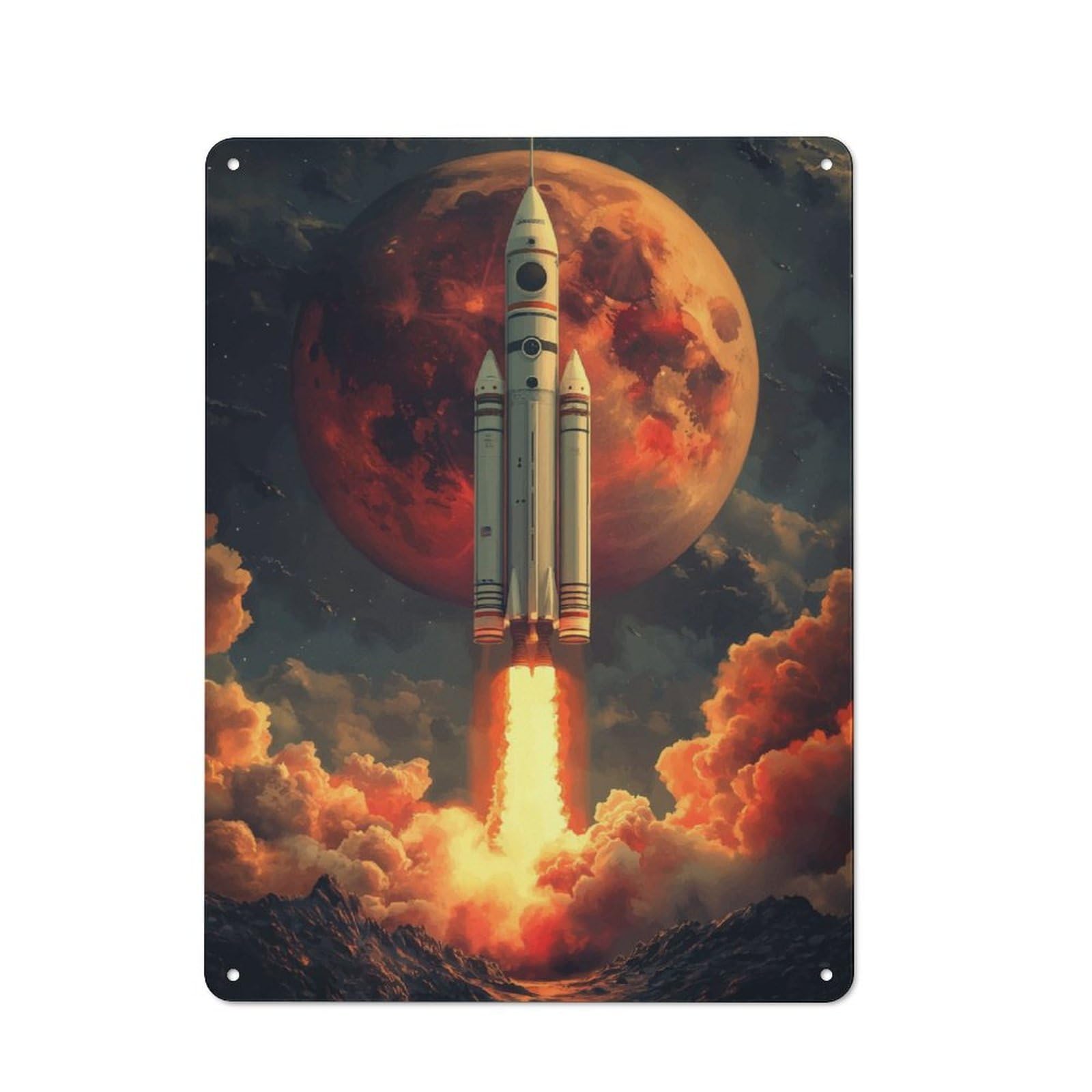 Junmoney Rocket Launch To Mars Printed Metal Sign 40X30cm For Living Room Or Hallway, For Home Wall Decor Collectors