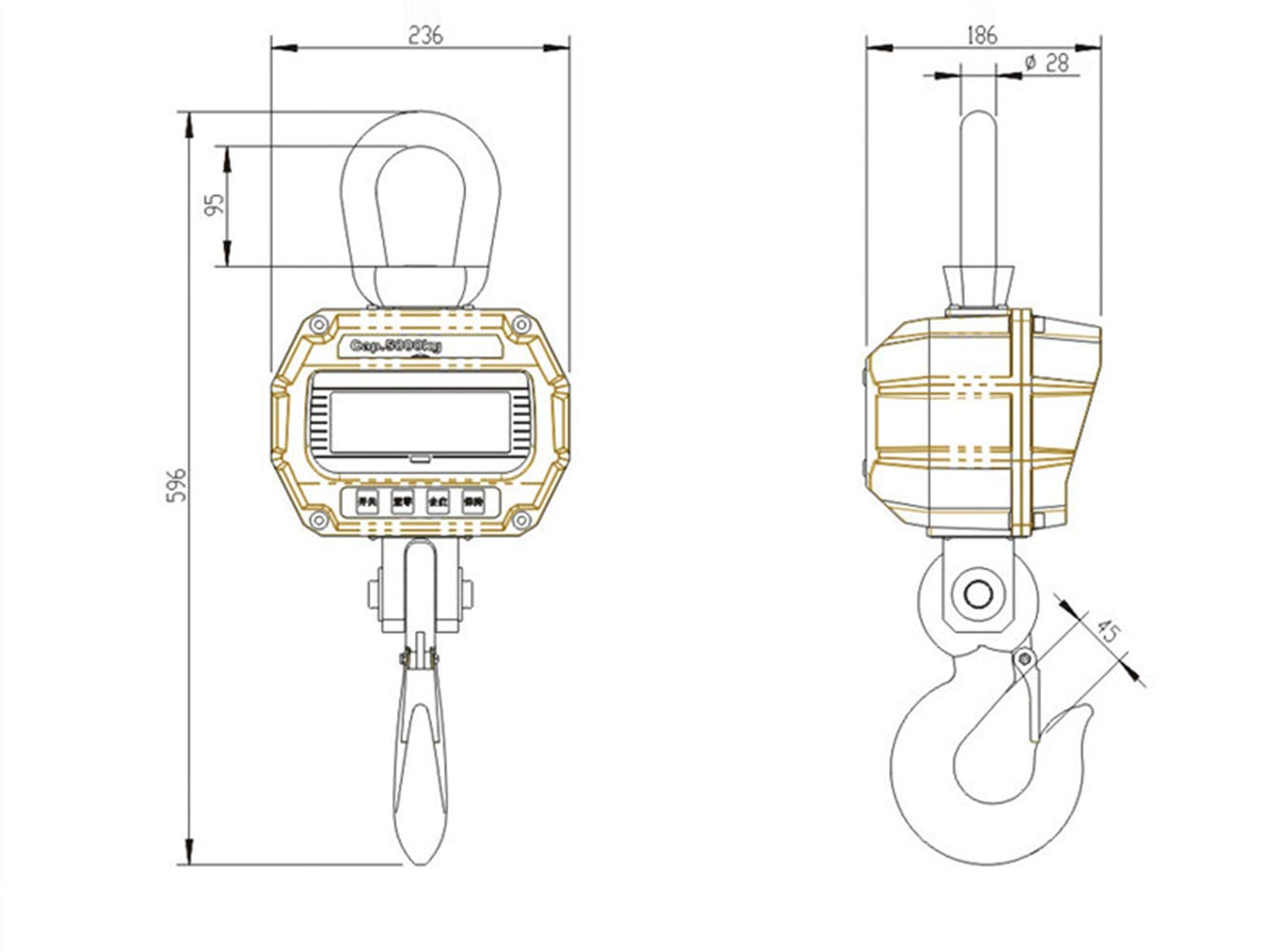 Hanchen Báscula de Grúa Digital 5000kg Balanza de Colgar Industrial OCS-X con Gancho Resistente