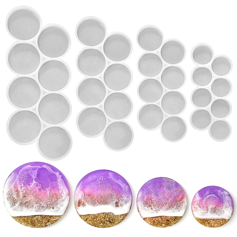 RESINWORLD 32-Cavity Set of 2'', 1.75'', 1.5'', 1.25'' Circle Grip Mold, Magnet Mold, Round Keychain Silicone Mold for Resin (No Hole)