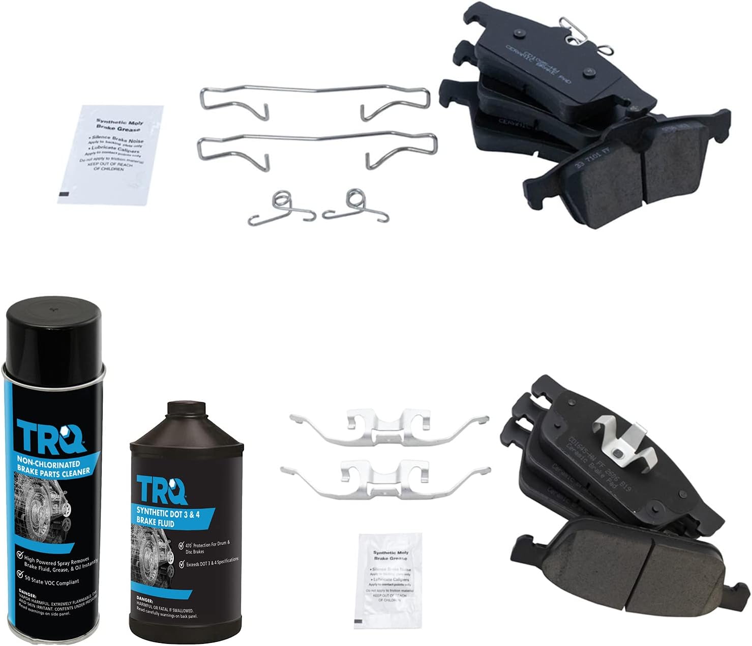 TRQ Front & Rear Brake Pads Brake Chemical Kit Ceramic Compatible with 2013-2016 Ford Escape 2014-2021 Transit Connect