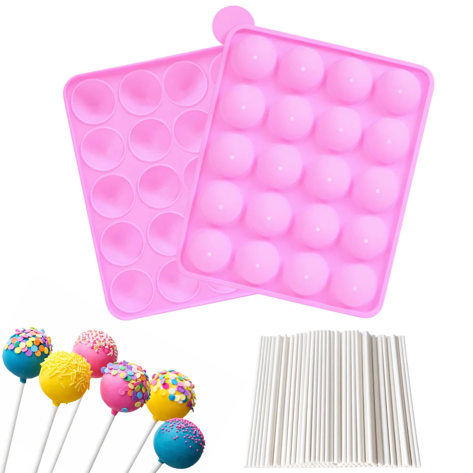 Cake Mould, 2 Pack 20 Cavity Silicone Cake Molds with 200 Cake Sticks, DIY Cake Kit for Baking, Chocolate, Candy, Family Activities, Birthday Parties