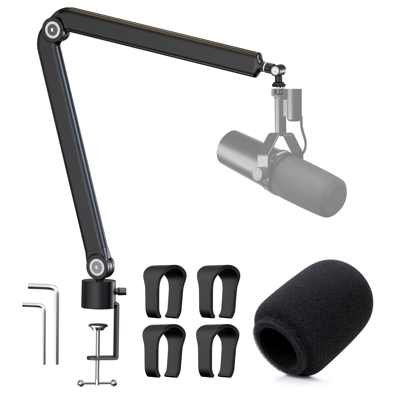 Youshares - Braccio per microfono SM7dB con protezione antipop - Supporto per braccio girevole in metallo compatibile con Shure SM7dB, supporto per microfono, braccio da tavolo con 5 giunti regolabili