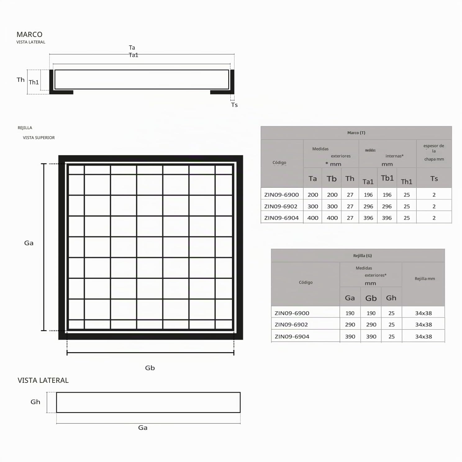 Jardibric – Rejilla de rejilla 40 x 40 cm, acero galvanizado con marco – Rejilla Canieval drenaje Aguas pluviales