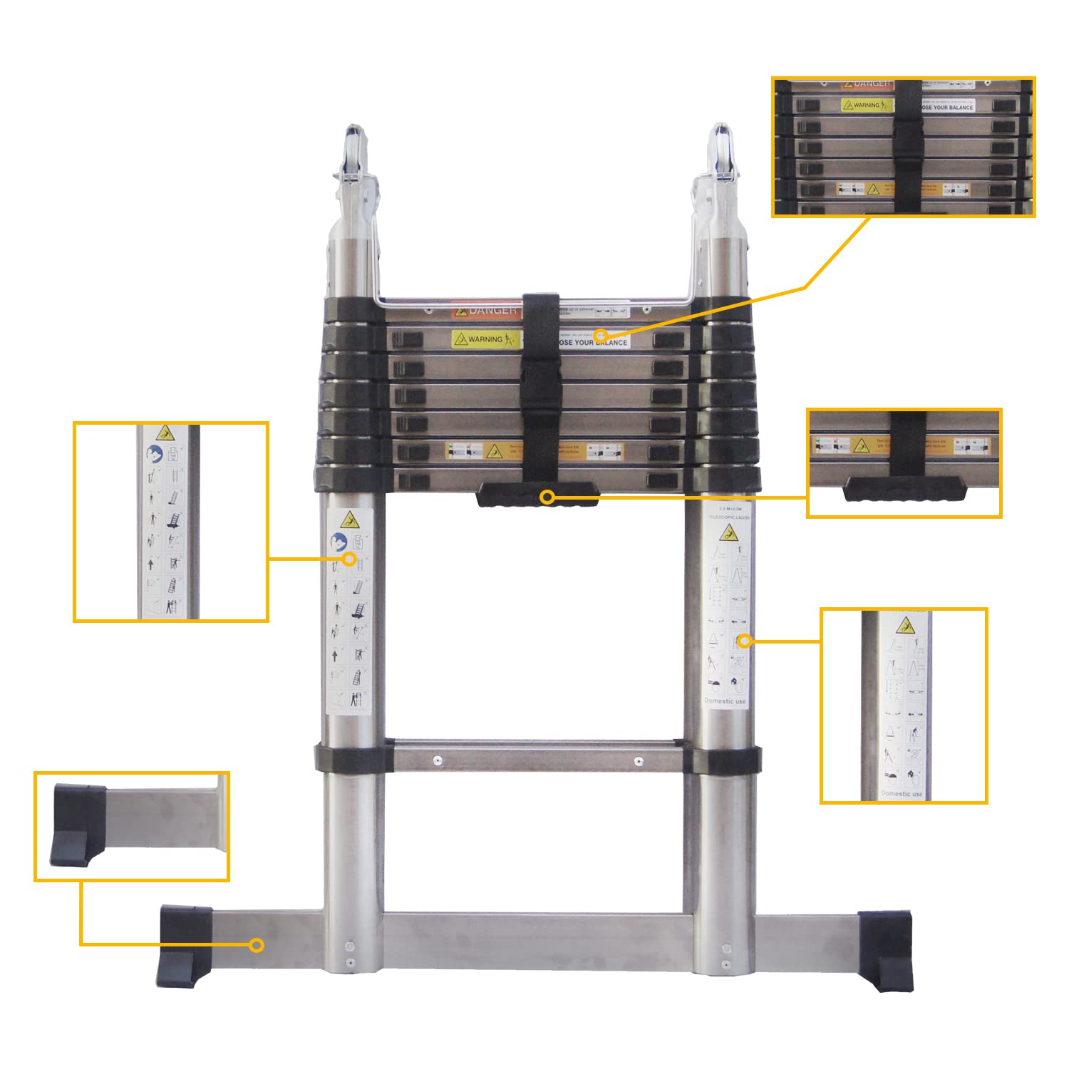 5m Teleskopleiter 2,5m+2,5m A Art Leiter Klappleiter Ausziehleiter Stehleiter Rutschfester, Teleskop-Design, aus Hochwertigem Rostfreier Stahl, 150 kg Belastbarkeit EN131-Zertifizierung