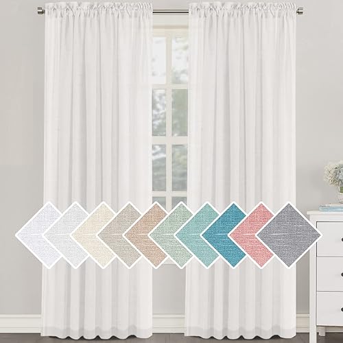 Miniatura 1 de H.VERSAILTEX - Cortinas de mezcla de lino natural semitransparentes, con bolsillo para cortinero, filtrado de luz, 2 paneles, para sala de estar,