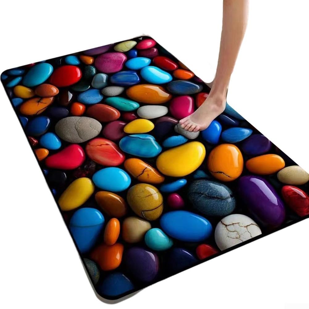 Tapis de bain en terre de diatomée 3D - Motif pierre - Antidérapant - Séchage rapide - Absorbant l'humidité - Tapis de sol de sécurité - 40 x 30 cm (50 x 80 cm)