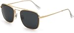 JIM HALO Retro Square Aviator Sunglasses Premium Glass Lens Men Women | Flat Metal Eyewear, Driving Running, Outdoor Activities