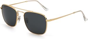 JIM HALO Retro Square Aviator Sunglasses Premium Glass Lens Men Women | Flat Metal Eyewear, Driving Running, Outdoor Activities