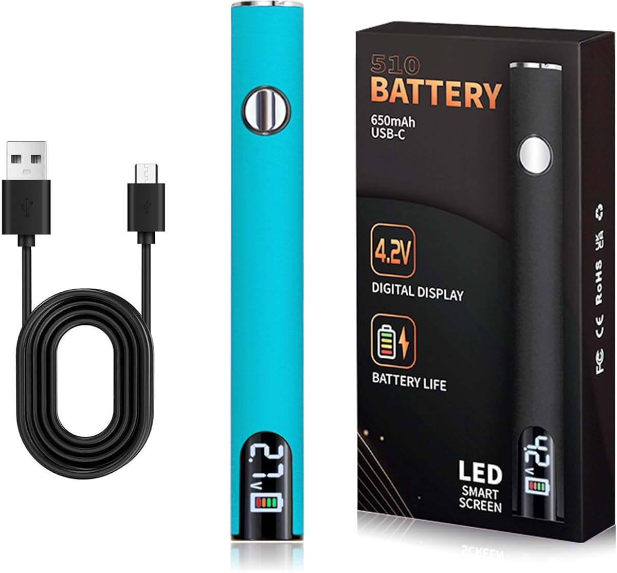 510 Thread Battery Cart Pen Portable Electric Soldering Iron Kit Adjustable Voltage USB Rechargeable with 650mAh Battery for Electronics Repair - No welding pen (Blue)