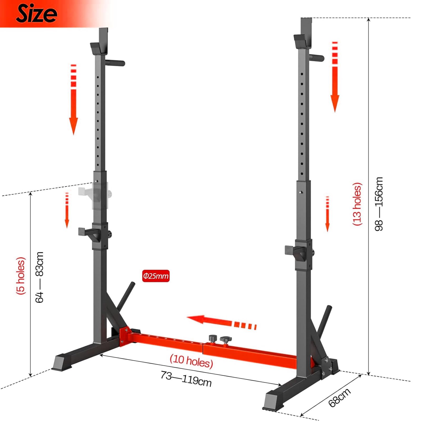 LIFERUN Squat Rack Hantelständer, Kniebeugenständer, verstellbare Langhantelablage höhenverstellbar, Multifunktions Barbell Rack für für Sportstudio Zuhause Gewichtheben Bankdrücken bis 250 kg