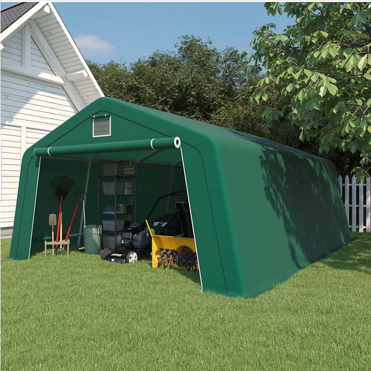 3,3 x 6,2 m Weidezelt Carport Zeltgarage Weideunterstand Gerätezelt mit PE-Plane 260g/m², wasserdichtes Zelt mit Stahlgestänge, grün