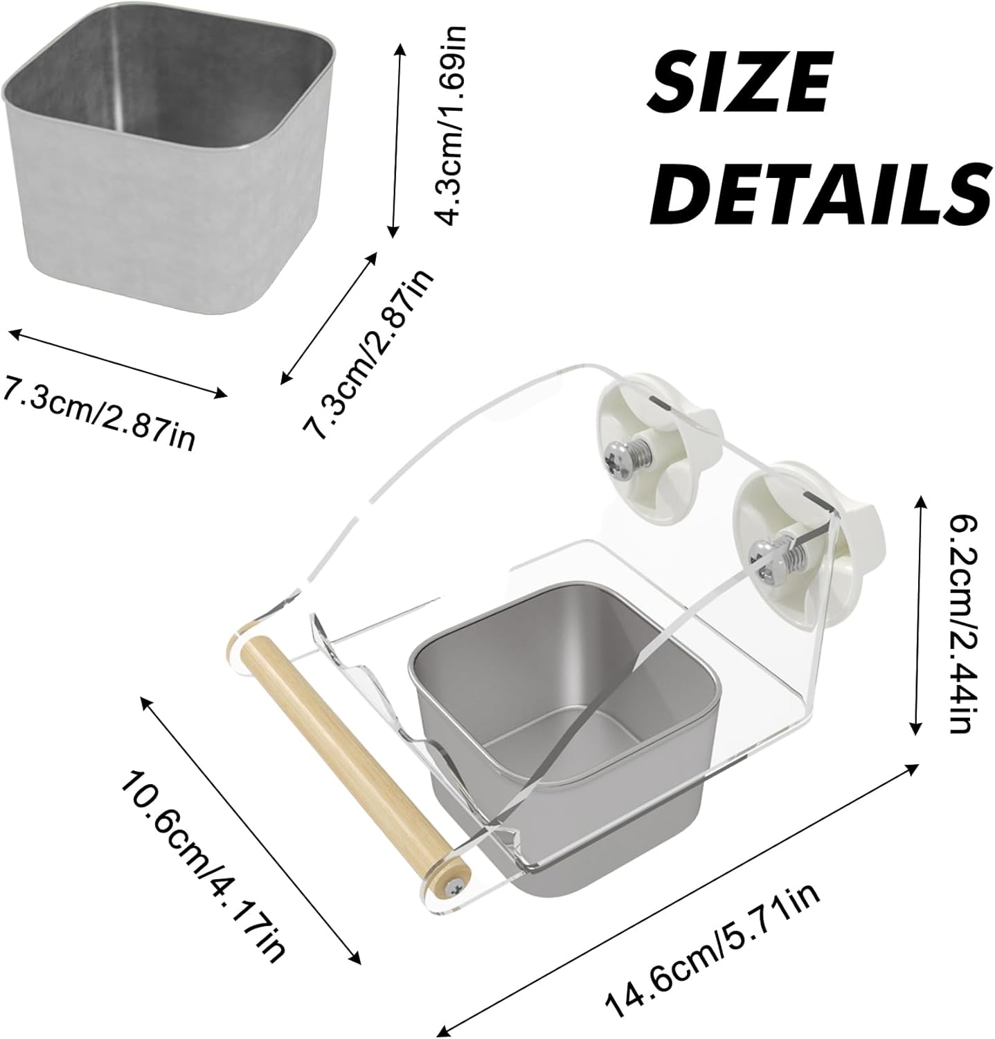 No Mess Bird Feeder for Cage,Hanging Stainless Steel Bowls Acrylic Parrot Feeder Perch Transparent Bird Feeding & Watering Supplies for Parakeet Lovebird Conure Budgie 1PCS