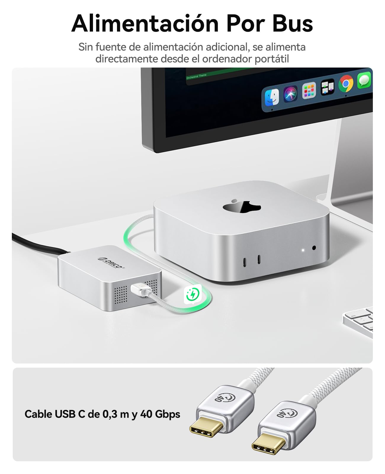 ORICO 10GbE Ethernet Adaptador, hasta 10Gb/s, Soporta 10Gb/s, 5Gb/s, 2.5Gb/s, 1Gb/s y 100Mb/s Base-T, Compatible con Dispositivos Thunderbolt 3/4/5, con Cable 0.3M 40Gbps C a C