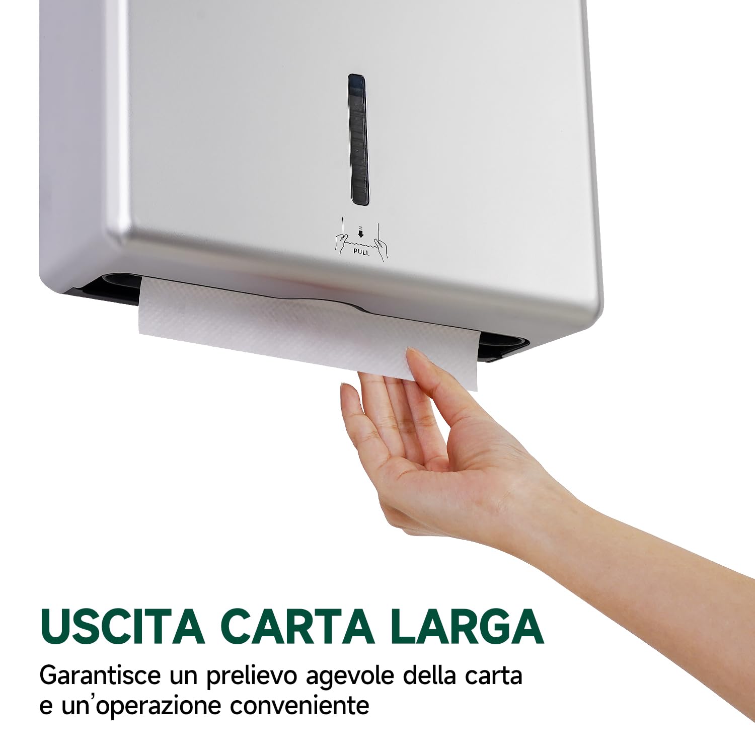 anydry Dispenser Asciugamani di Carta a Parete, Piega H3/V/ZZ, Dimensioni Da Piegato Max 25,2 x 11,5 cm, Modello 5302H, Argento