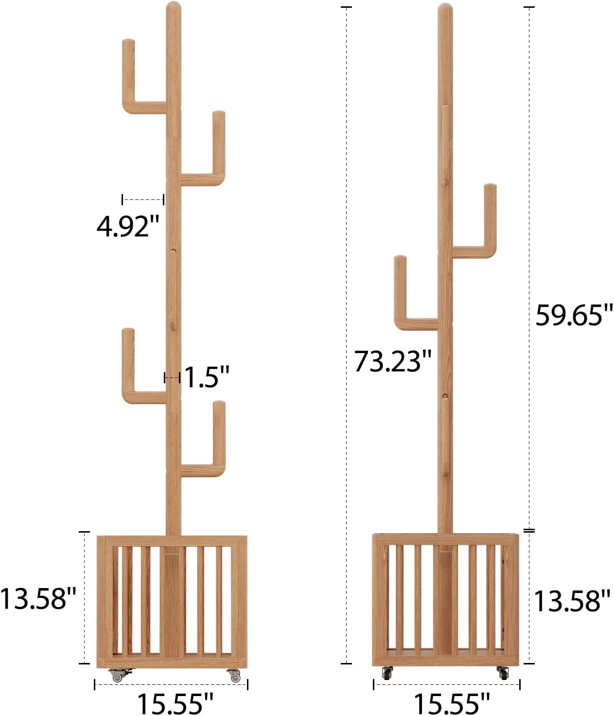Cactus Coat Rack,Soild Wood Coat Rack With 6 Hooks for Living Room, Entryway (Natural)