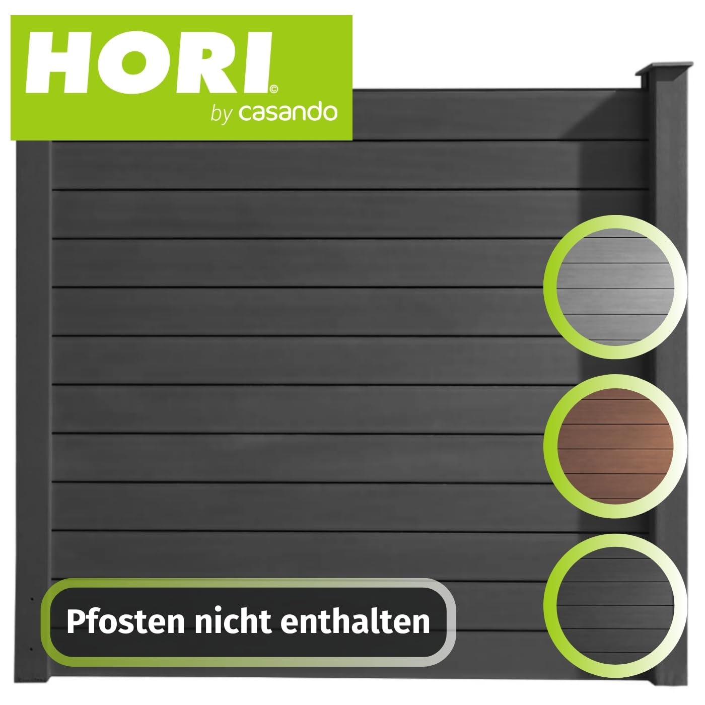 HORI Sichtschutzzaun Schmal & Schräg Element - WPC Gartenzaun - Robuster Lamellenzaun Grau - Langlebiger Sichtschutzzaun für Terrasse & Garten - Modernes Design für mehr Privatsphäre - 180 x 180 cm -