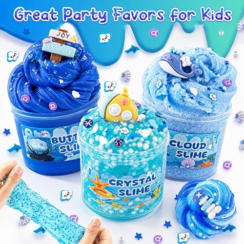 Image of 6 Pack Slimes, Blue Slime Kit, Butter Cloud Slime for Boys Girls Ages 8-12,Toys for Girls and Boys, Slime Party Favors Goodie Bag Stuffers, 4 5 6 7 8 9 10 Year Old Girl Birthday Gift Cute Stuff