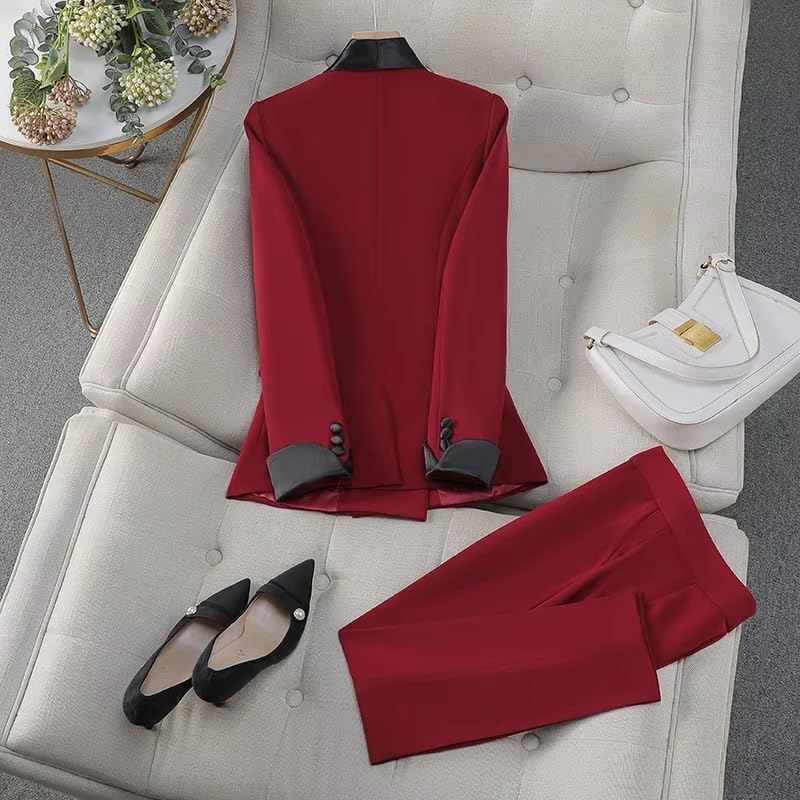 Women's Spring Autumn Work Suit Set Blazer Pants Office Outfit