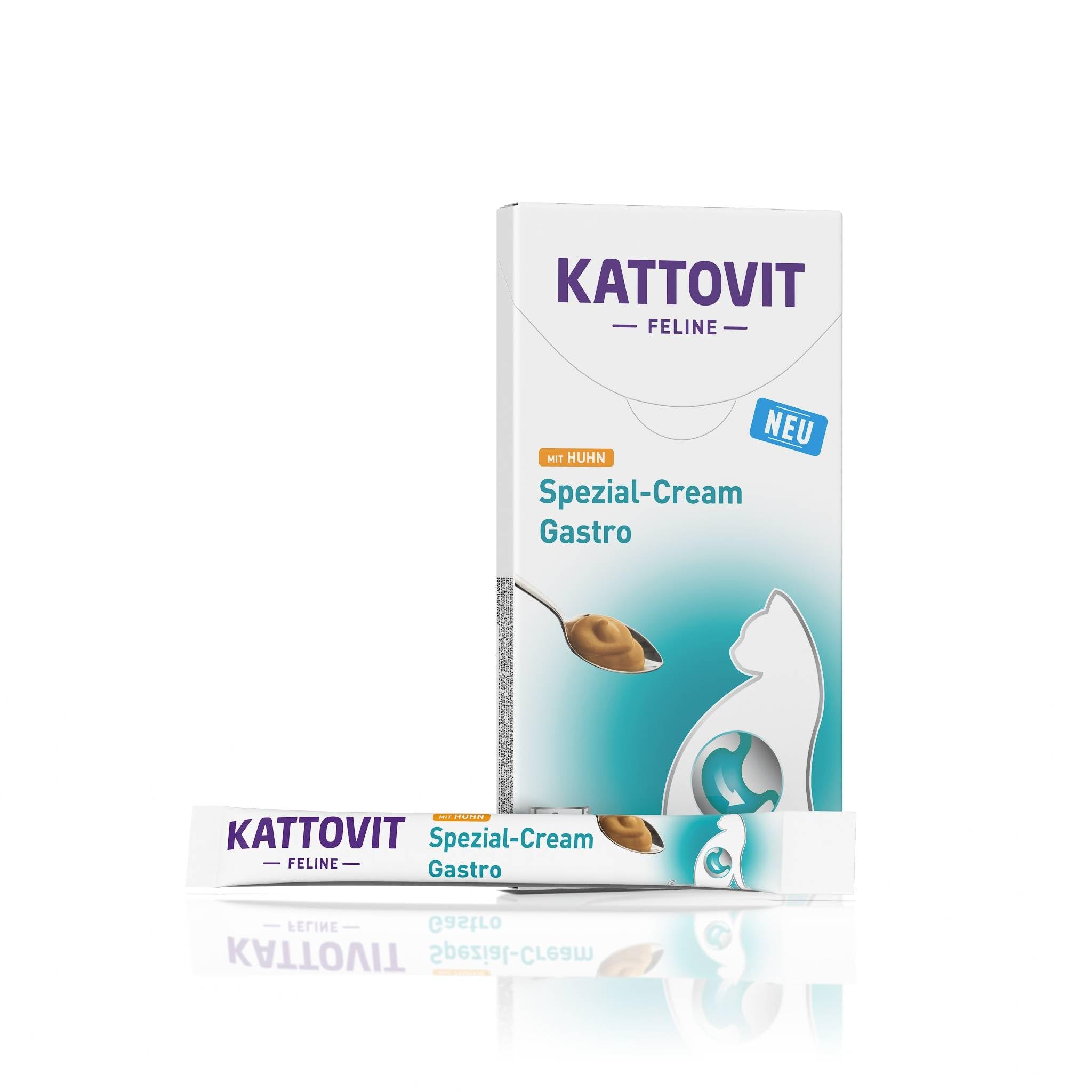 KATTOVIT - Gastro Spezial-Cream für Katzen | Katzen-Diätsnack zur Unterstützung des Magen-Darm-Systems für ausgewachsene Katzen | mit praktischer Portionierung | 11x6x15 ml Huhn