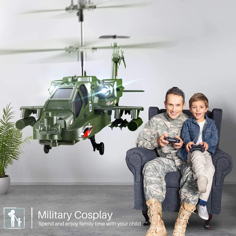 2.4G Telecomando Aereo Apache Modello di Combattente Militare Simulazione Aereo Militare 3.5 Canali Rc Elicottero con Giroscopio per Bambini Principianti Drone Giocattoli al Coperto