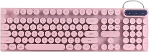 Gaming Keyboard,USB Round 104 Keys Typewriter Style Mechanical Wired Computer Keyboard with Backlit Fodable Feet Multimedia Keys Wired Keyboard for Desktop Laptop (Pink)