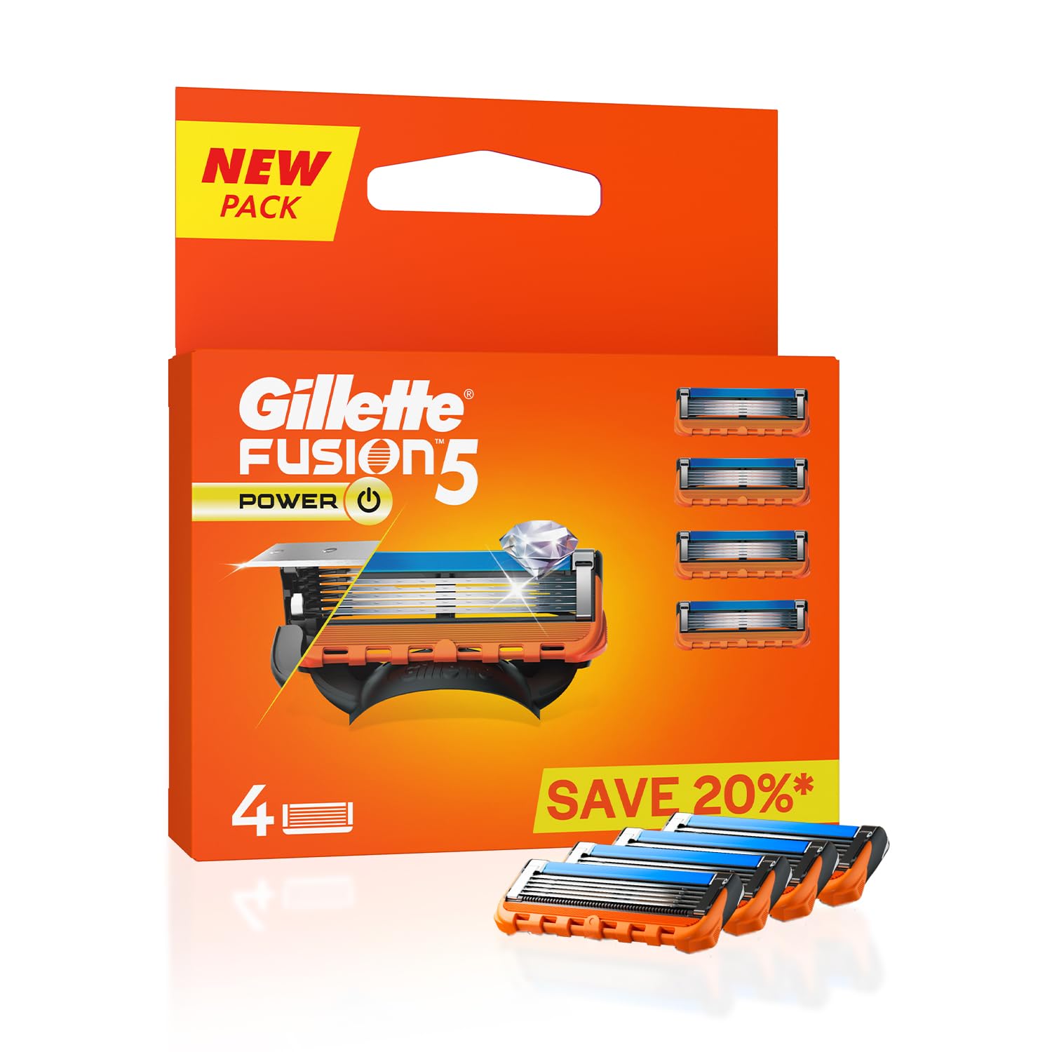Gillette Fusion Power Blades for men with styling back blade - 4 count for Perfect Shave and Perfect Beard Shape