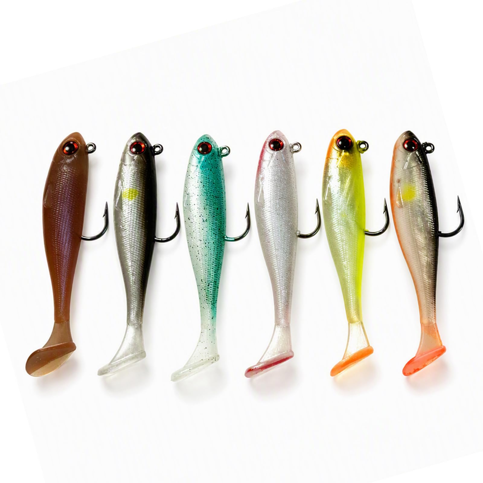 6 Fishing Lures, Pike Lures 6.5cm Soft Plastic Set