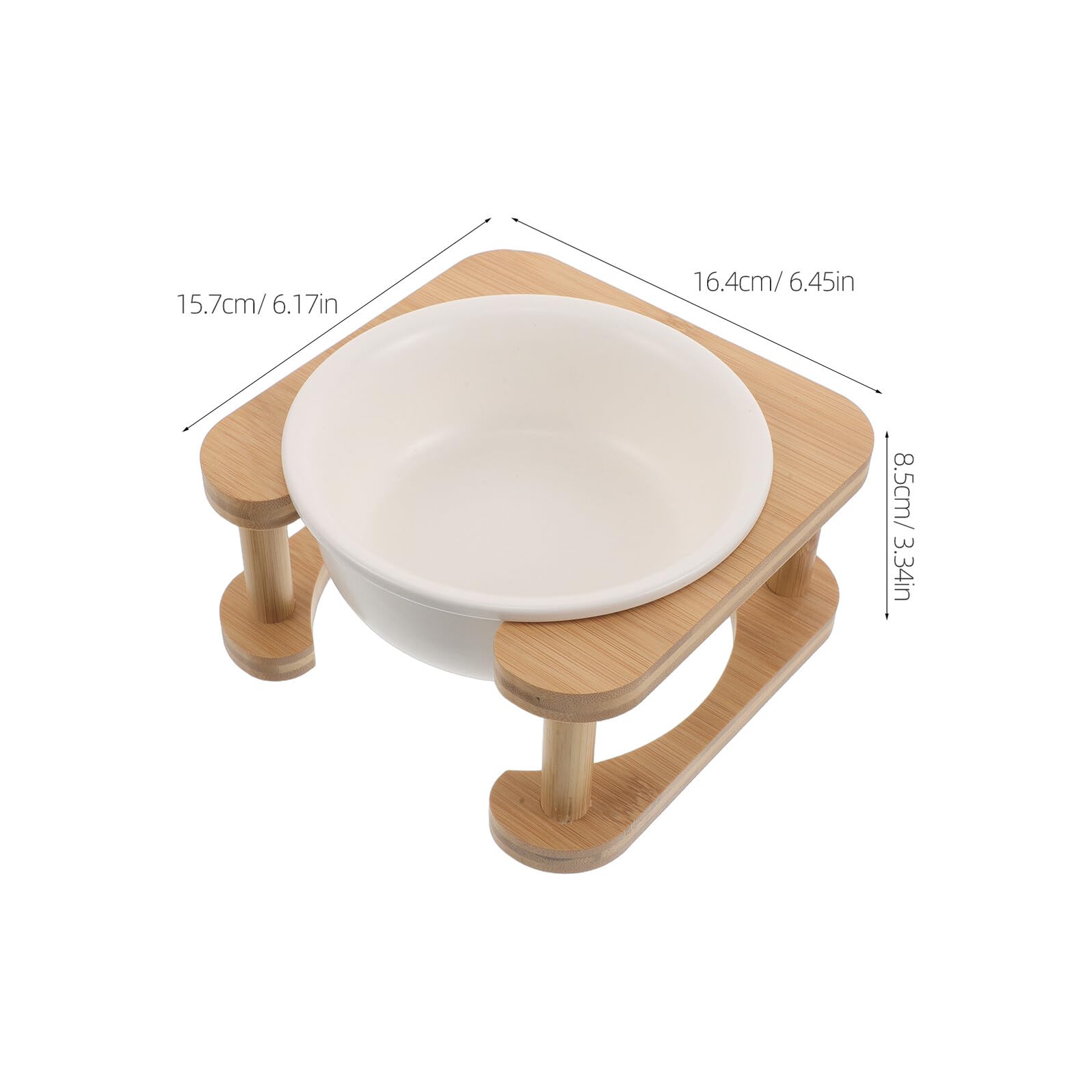TOYANDONA Ciotola per Cibo per Cani Rialzata in Ceramica da 600 Ml con Supporto in Legno Bianco Antiribaltamento, Stazione di Alimentazione per Animali Domestici da Interno e Uso Quotidiano