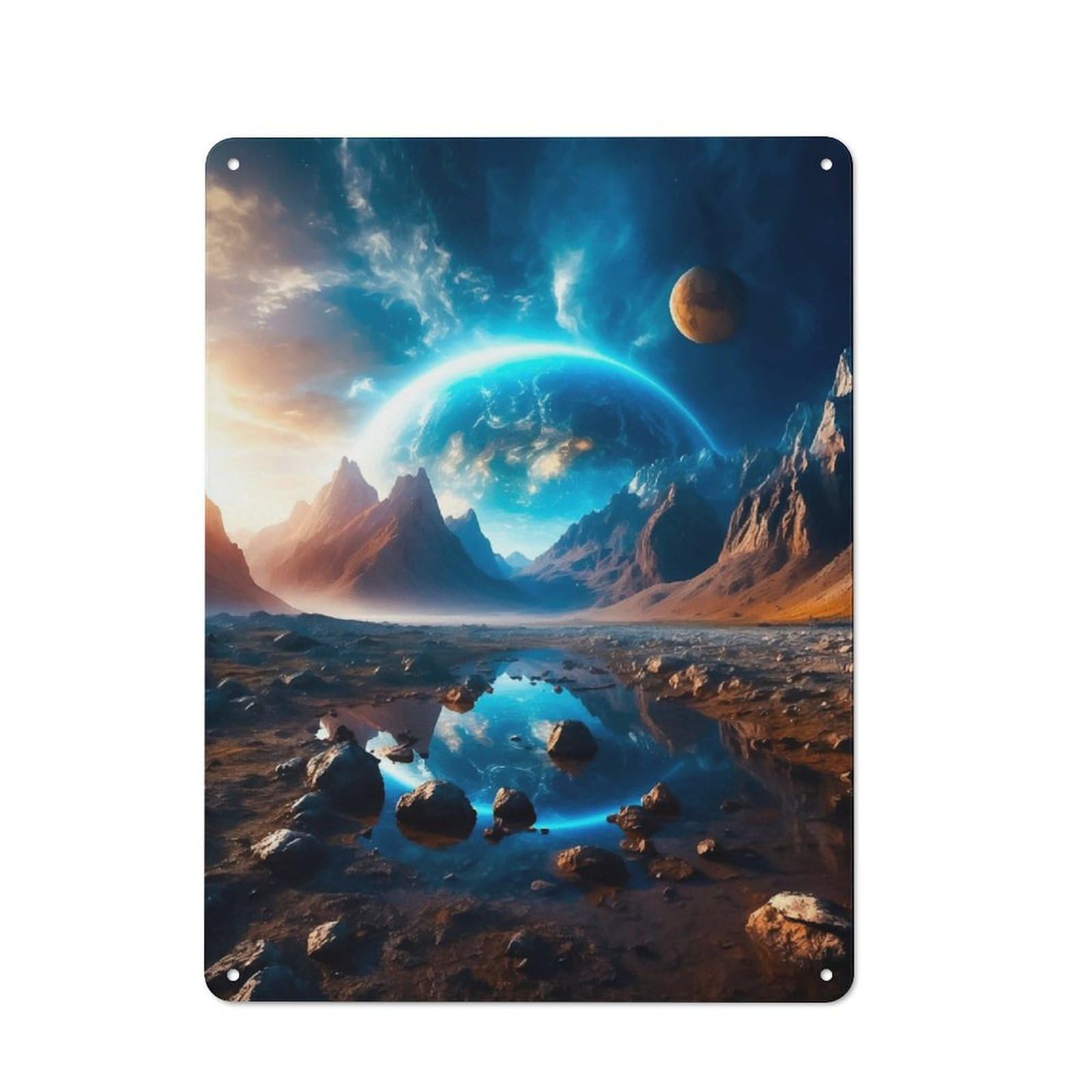 Junmoney Blue Glow Tin Wall Plaque 40X30cm With For Dining Room Or Kitchen, A Metal Wall Feature For Kitchens And Dining Spaces