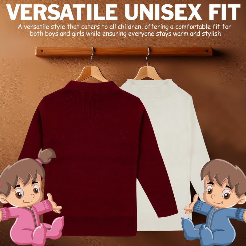 CLAP Unisex Kids Woolen Warm Full Sleeves Skivi/Sweater/Inner Round Neck for Winter Combo Pack of 2 (Maroon White, 2-3 Years) - Image 4 thumbnail
