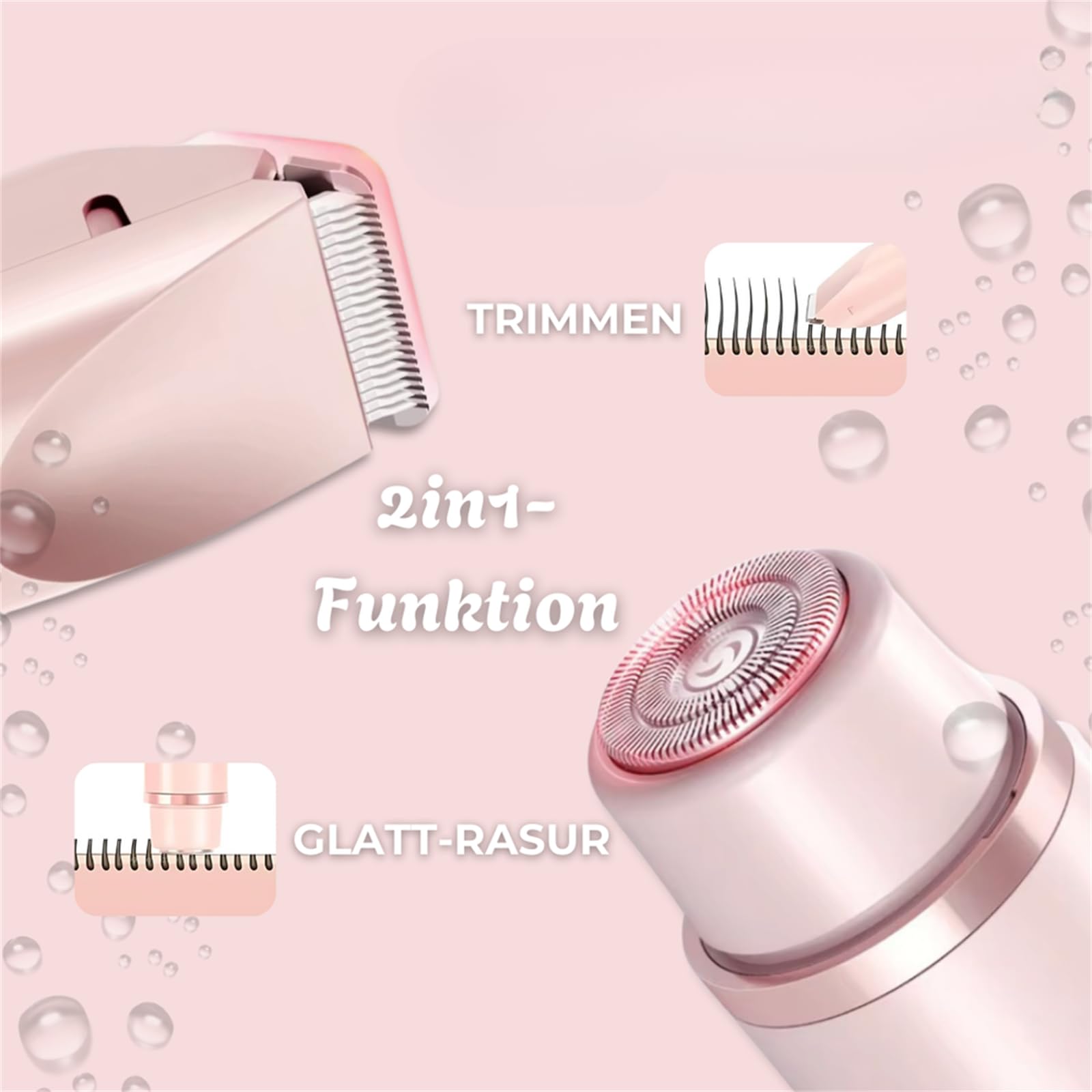 bikiniskin Bikini-Trimmer für Frauen 2-in-1 Intimrasierer für Frauen Wasserdichter, kabelloser Rasierer für Gesicht, Beine und empfindliche Bereiche