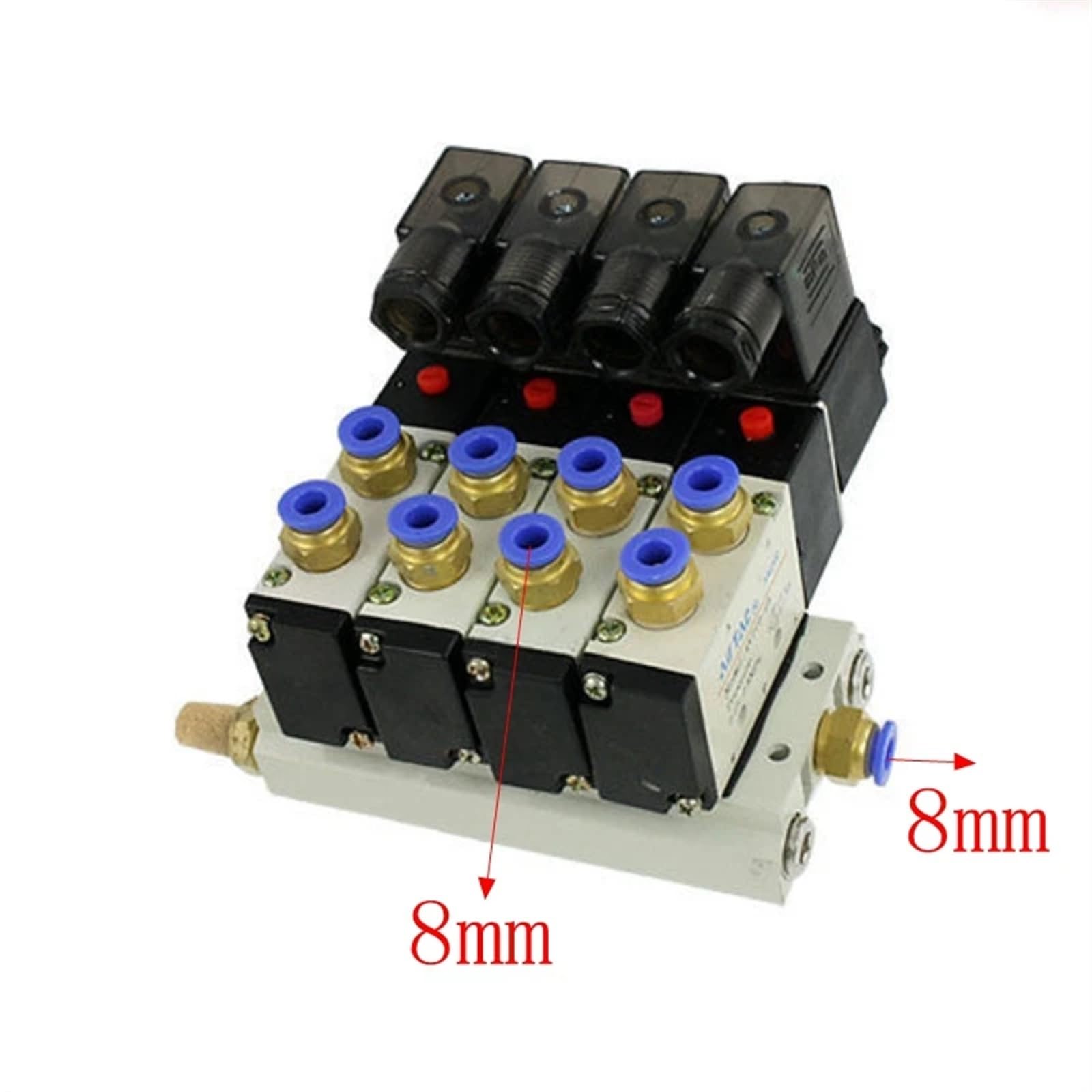 4V210-08 1/4" DC 12 V/24 V AC 110 V/220 V czterokrotny tłumik z zaworem magnetycznym, szybkozłączki, zestaw podstawowy (8 mm Quick Fittings,DC12V)